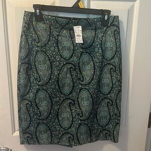 J Crew navy and green Paisley Pencil skirt size 6 nwt